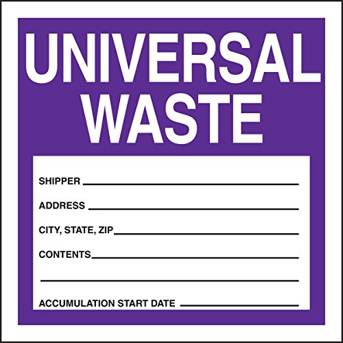 0846642088705 - ACCUFORM SIGNS MHZW16PSP ADHESIVE COATED PAPER HAZARDOUS WASTE LABEL, LEGEND UNIVERSAL WASTE - SHIPPER - ADDRESS - CITY,STATE,ZIP - CONTENTS - ACCUMULATION START DATE - , 6 LENGTH X 6 WIDTH, PURPLE/BLACK/WHITE (PACK OF 25)