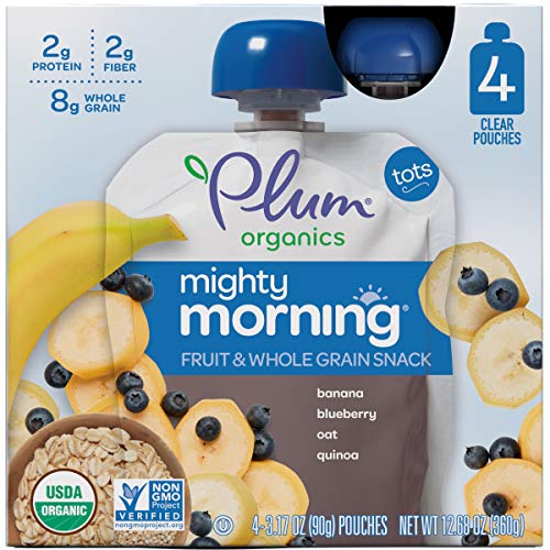 0846675001436 - PLUM ORGANICS MIGHTY MORNING BANANA, BLUEBERRY, OAT, QUINOA 3.17 OUNCE POUCH, 4 COUNT