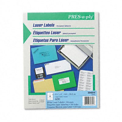 0846829466586 - AVERY 30604 LABELS - PRES-A-PLY 3-1/3 X 4 WHITE LASER MAILING LABELS 6 LABELS/SHEET (100 SHEETS/BOX) (INTERCHANGEABLE WITH AVERY# 5164 MACO# ML-0600)