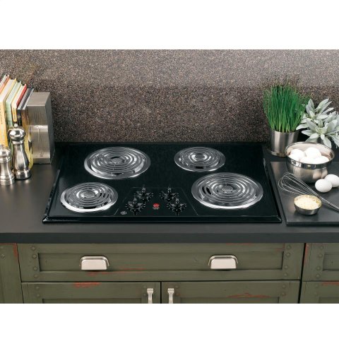 0084691130840 - GE JP328BKBB 30 ELECTRIC COOKTOP WITH 4 COIL ELEMENTS, REMOVABLE DRIP BOWLS, UP