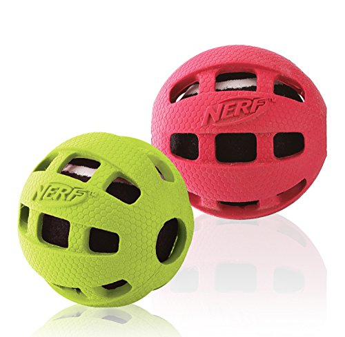0846998088626 - NERF DOG SMALL TO MEDIUM RED AND GREEN (2-PACK) RUBBER TENNIS BALL DOG TOY