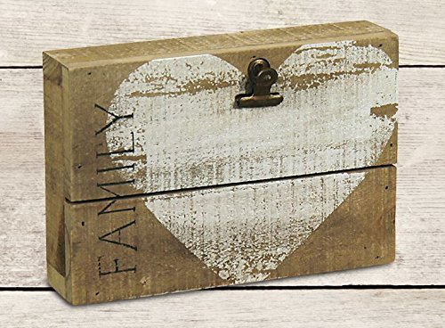 0847013043972 - FAMILY WEATHERED WOOD PLANK HEART BOX SIGN WITH CLIP - PRIMITIVE COUNTRY RUSTIC DECOR