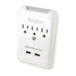 0847181002603 - ENERGIZER 3 OUTLET WALL TAP & 2 USB PORT ENG-SRG001 WHITE