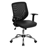 0084725401014 - MID-BACK BLACK OFFICE CHAIR WITH MESH BACK AND ITALIAN LEATHER SEAT BY FLASH FURNITURE