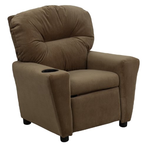0847254018111 - CONTEMPORARY BROWN MICROFIBER KIDS RECLINER WITH CUP HOLDER