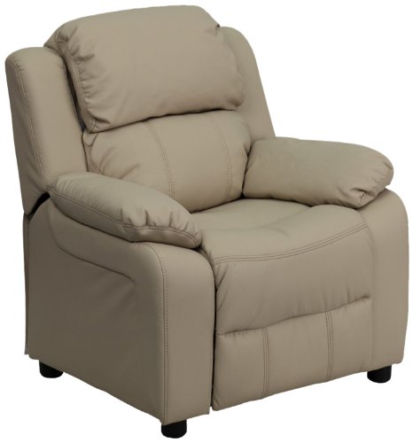 0847254018296 - FLASH FURNITURE BT-7985-KID-BGE-GG DELUXE HEAVILY PADDED CONTEMPORARY BEIGE VINYL KIDS RECLINER WITH STORAGE ARMS