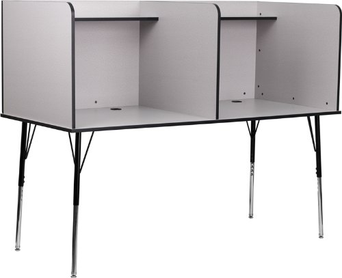 0847254019477 - FLASH FURNITURE MT-M6222-GRY-DBL-GG DOUBLE WIDE STUDY CARREL WITH ADJUSTABLE LEG