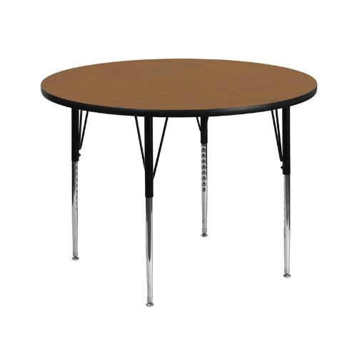 0847254024907 - FLASH FURNITURE XU-A42-RND-OAK-T-A-GG ROUND ACTIVITY TABLE WITH OAK THERMAL FUSED LAMINATE TOP AND HEIGHT ADJUSTABLE LEGS