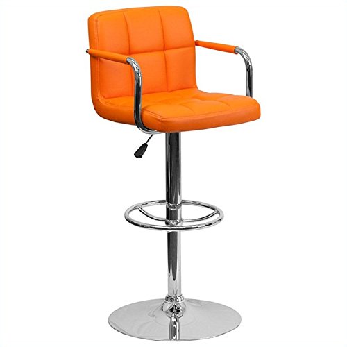 0847254033084 - FLASH FURNITURE CONTEMPORARY ORANGE QUILTED VINYL ADJUSTABLE HEIGHT BAR STOOL WITH ARMS AND CHROME BASE