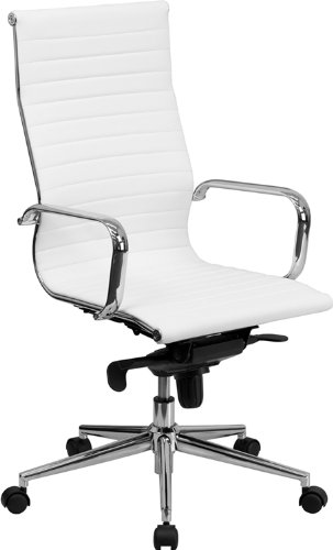 0847254048668 - HIGH BACK WHITE RIBBED UPHOLSTERED LEATHER EXECUTIVE SWIVEL OFFICE CHAIR
