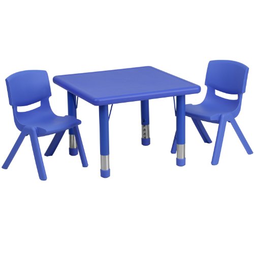 0847254052832 - FLASH FURNITURE 24 SQUARE ADJUSTABLE BLUE PLASTIC ACTIVITY TABLE SET WITH 2 SCHOOL STACK CHAIRS