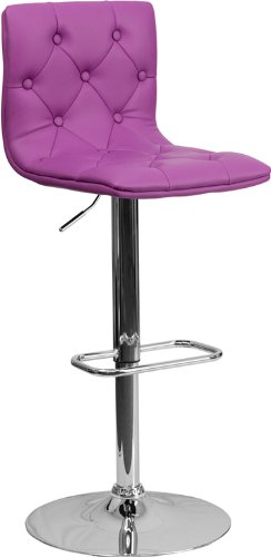0847254066051 - FLASH FURNITURE CONTEMPORARY BUTTON TUFTED PURPLE VINYL ADJUSTABLE HEIGHT FOOTREST BAR STOOL WITH CHROME BASE