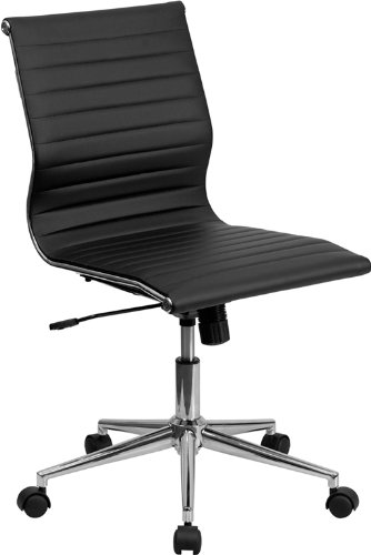 0847254066235 - FLASH FURNITURE MID-BACK ARMLESS RIBBED UPHOLSTERED LEATHER CONFERENCE CHAIR, BL