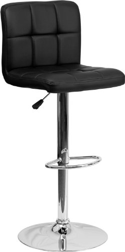 0847254071444 - BLACK QUILTED VINYL ADJUSTABLE BAR STOOL WITH CHROME BASE (SET OF 2)