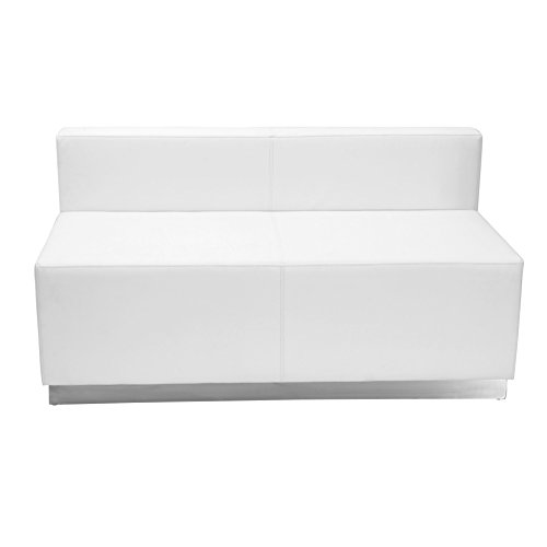 0847254076197 - HERCULES ALON SERIES WHITE LEATHER LOVESEAT WITH BRUSHED STAINLESS STEEL BASE