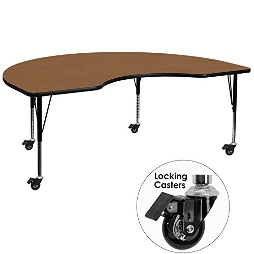 0847254081405 - FLASH FURNITURE MOBILE 48 BY 72-INCH KIDNEY SHAPED ACTIVITY TABLE WITH OAK THERMAL FUSED LAMINATE TOP AND HEIGHT ADJUSTABLE PRE-SCHOOL LEGS