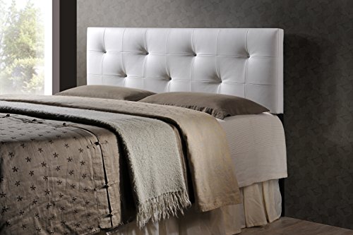 0847321039292 - WHOLESALE INTERIORS BAXTON STUDIO DALINI MODERN AND CONTEMPORARY FAUX LEATHER HEADBOARD WITH FAUX CRYSTAL BUTTONS, KING, WHITE