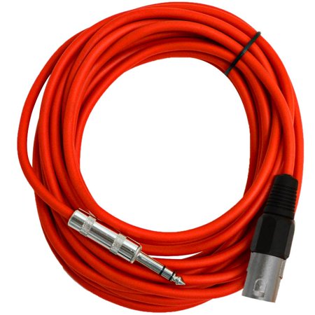 0847861013059 - SEISMIC AUDIO - SATRXL-M25RED - 25 FOOT RED XLR MALE TO 1/4 INCH TRS PATCH CABLE SNAKE CORDS - BALANCED