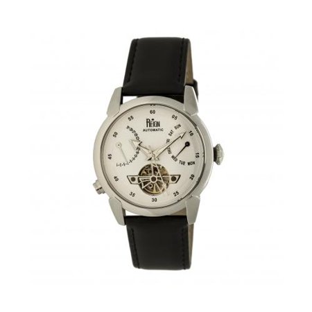 0847864138841 - RESU-REIRN1801-REIGN MENS CANMORE WATCH,44MM,WHITE DIAL,SILVER BEZEL,BLACK LEAT
