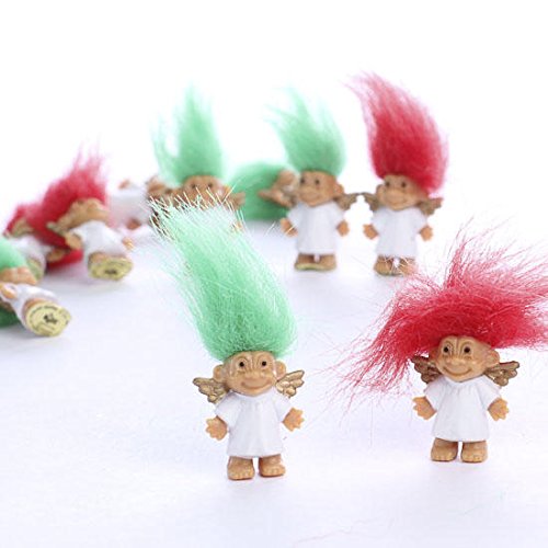 0848192055770 - PACKAGE OF 72 ADORABLE MINIATURE RED AND GREEN HAIRED MINI TROLL ANGEL DOLLS PERFECT FOR CHRISTMAS GIFTS, CRAFTS OR HOLIDAY FAVORS.