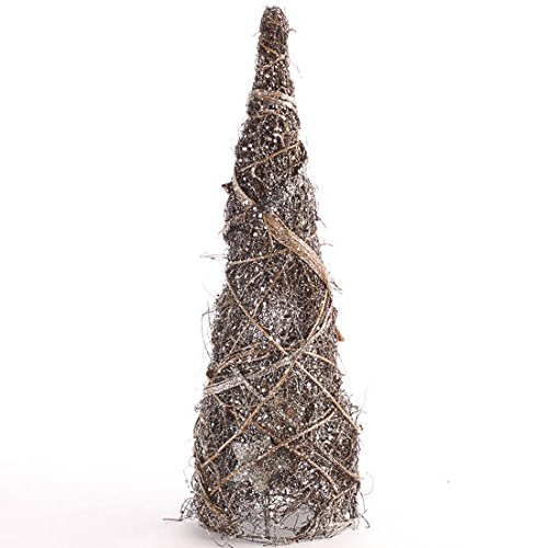 0848192060200 - NATURAL TWIG RATTAN CONE SHAPED TABLETOP TREE WITH SILVER GLITTER ACCENTS