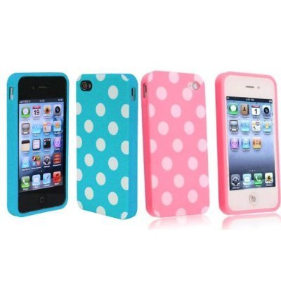 0848285084991 - IMPORTER520 2IN1 COMBO POLKA DOT FLEX GEL CASE FOR IPHONE 4 & 4S, BABY BLUE/PINK
