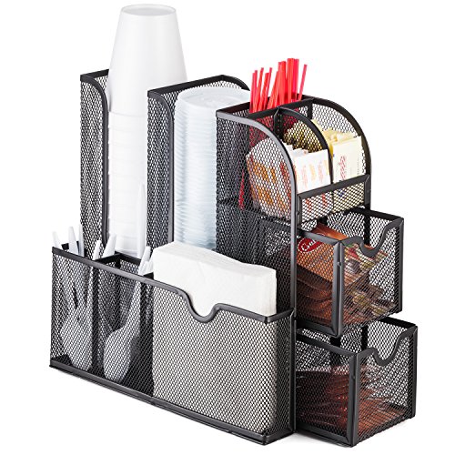 0848441046436 - HALTER MESH COFFEE ACCESSORIES CADDY ORGANIZER - 9 COMPARTMENTS AND 2 DRAWERS - 11.25 X 11.5 X 5.5