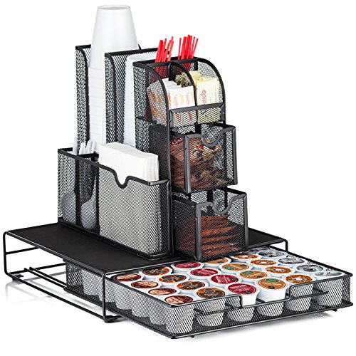 0848441046443 - HALTER ALL IN ONE MESH COFFEE ORGANIZER ACCESSORY BUNDLE - CONDIMENT CADDY ORGANIZER AND HEAT RESISTANT COFFEE POD DRAWER