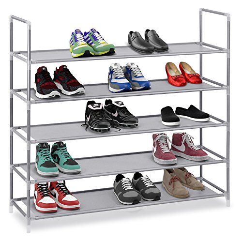 0848441046702 - HALTER 5 TIER STAINLESS STEEL SHOE RACK / SHOE STORAGE STACKABLE SHELVES - HOLDS 15-20 PAIRS OF SHOES - 35.75 X 11.125 X 34.25 - GRAY