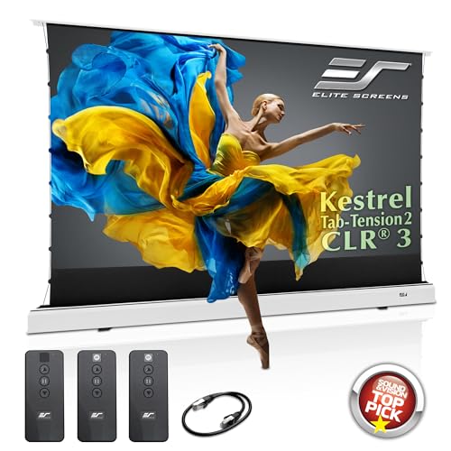 0848448029210 - ELITE SCREENS KESTREL TAB-TENSION 2 CLR3, 101 DIAG. 16:9, ULTRA-SHORT THROW CEILING AMBIENT LIGHT REJECTING (CLR/ALR) ELECTRIC FLOOR-RISING PROJECTOR SCREEN,WHITE CASING, FTE101XH3-CLR3