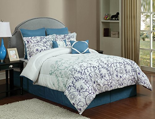 0848504022179 - LAURENCE BY ARTISTIC LINEN 8-PIECE LUXURIOUS COMFORTER SET, FULL, BLUE