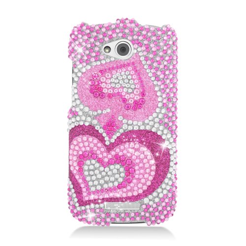 0848721056247 - EAGLE CELL PDHTCONEVXF395 RINGBLING BRILLIANT DIAMOND CASE FOR HTC ONE VX - RETAIL PACKAGING - PINK HEART