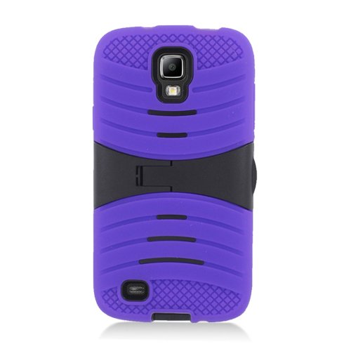 0848721099152 - EAGLE CELL SAMSUNG GALAXY S5 ACTIVE HYBRID SKIN CASE WITH STAND AND LINES - RETAIL PACKAGING - PURPLE/BLACK HORIZONTAL STAND