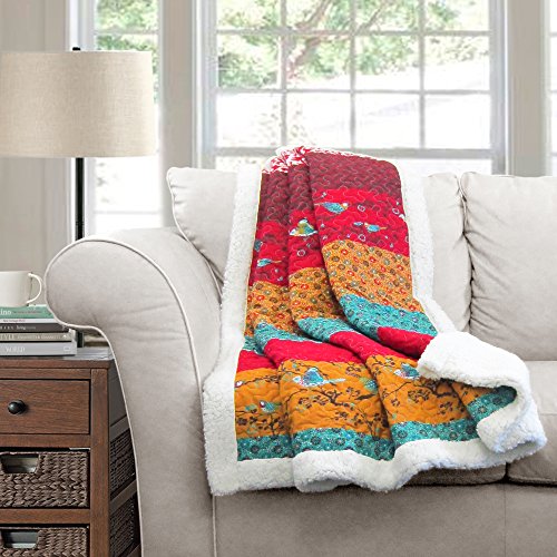 0848742037706 - LUSH DECOR ROYAL EMPIRE RED AND TURQUOISE SHERPA THROW
