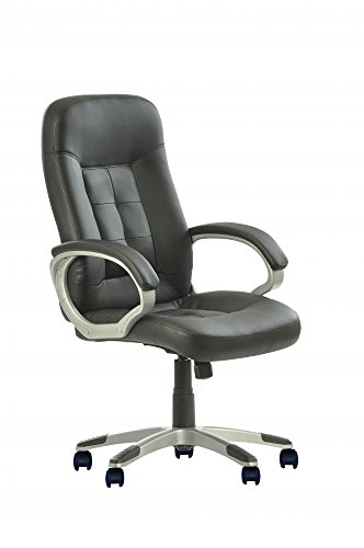 0848837002664 - BLACK LEATHER EXECUTIVE OFFICE DESK TASK COMPUTER CHAIR W/METAL BASE 3026