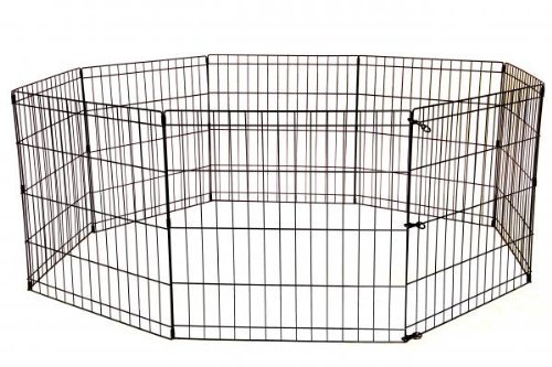 0848837003395 - 24 TALL DOG PLAYPEN CRATE FENCE PET KENNEL PLAY PEN EXERCISE CAGE -8 PANEL BLACK