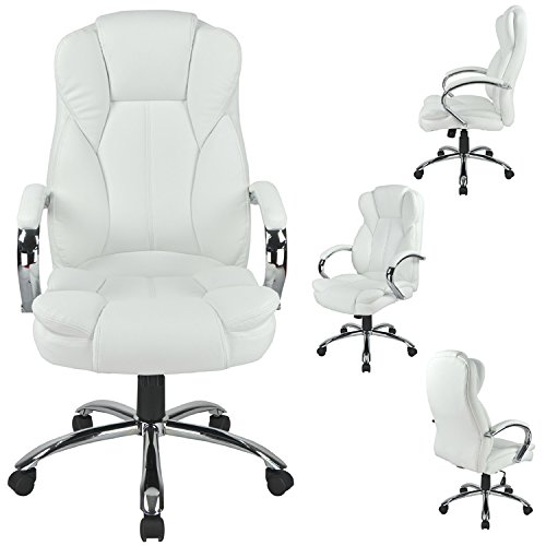 0848837003494 - WHITE HIGH BACK PU LEATHER EXECUTIVE OFFICE DESK TASK COMPUTER CHAIR W/METAL BASE O18