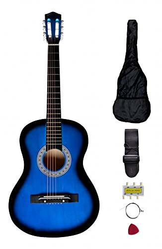 0848837004699 - NEW BLUE 38 BEGINNERS ACOUSTIC GUITAR WITH GUITAR CASE, STRAP, TUNER AND PICK S8