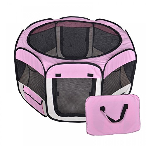 0848837005085 - NEW SMALL PET DOG CAT TENT PLAYPEN EXERCISE PLAY PEN SOFT CRATE T08S PINK
