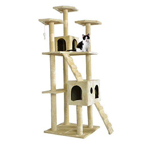 0848837006723 - BEIGE 73 CAT TREE SCRATCHER PLAY HOUSE CONDO FURNITURE BED POST PET HOUSE