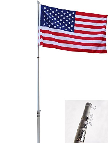 0848837007027 - 25FT FLAG POLE KIT TELESCOPIC ALUMINUM FLAGPOLE US FLAG BALL FLY 2 FLAGS