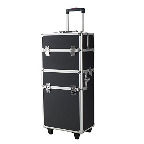 0848837007911 - PRO 3 IN1 ALUMINUM ROLLING MAKEUP COSMETIC TRAIN CASE WHEELED BOX