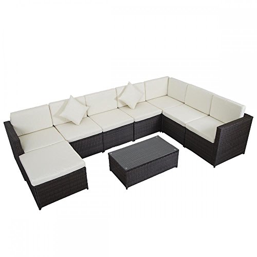 0848837008307 - 9 PCS OUTDOOR PATIO SOFA SET SECTIONAL FURNITURE PE WICKER RATTAN DECK COUCH