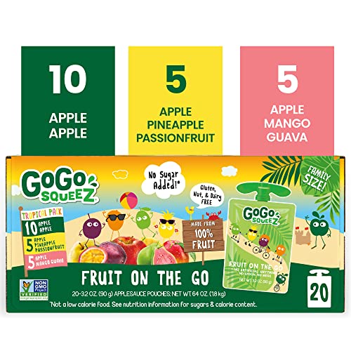 0848860048714 - GOGO SQUEEZ TROPICAL VARIETY PACK 20 COUNT (10 APPLE APPLE, 5 APPLE PINEAPPLE PASSIONFRUIT, 5 APPLE MANGO GUAVA)