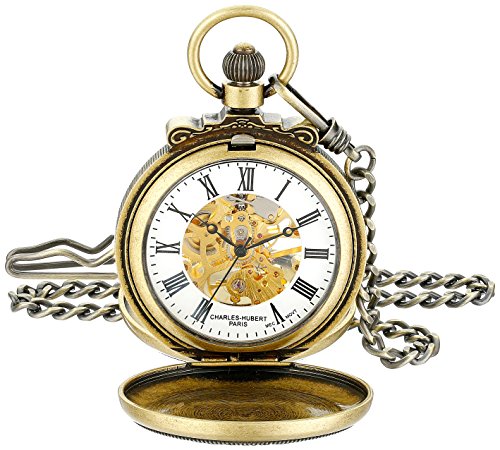 0848870002812 - CHARLES-HUBERT PARIS 3866-G CLASSIC GOLD-PLATED ANTIQUED FINISH MECHANICAL POCKET WATCH