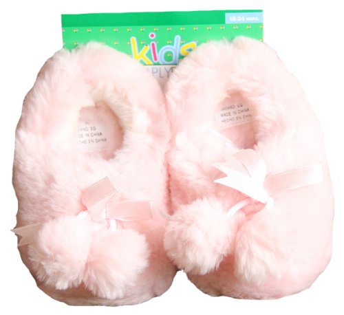 0849056092702 - SIMPLY BASIC BABY GIRLS' PINK FAUX FUR BEDROOM SLIPPERS - SIZE 18-24 MON