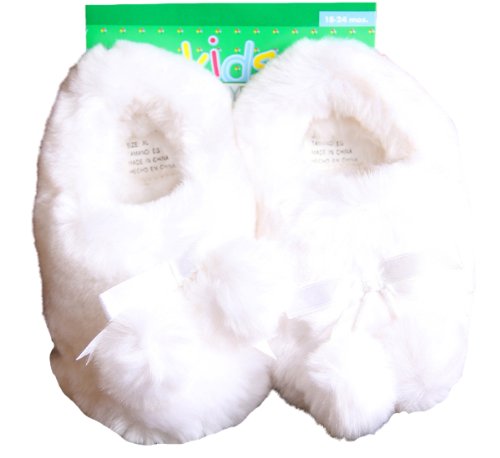 0849056092726 - SIMPLY BASIC BABY GIRLS' WHITE FAUX FUR BEDROOM SLIPPERS - SIZE 18-24 MON