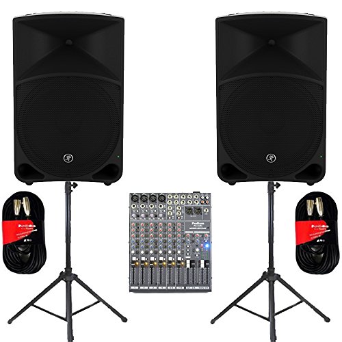 0849155025779 - MACKIE THUMP15 POWERED 15 LOUDSPEAKER PAIR 2000 WATT BI-AMPED WITH MIXER STANDS AND CABLES THUMP15SET5