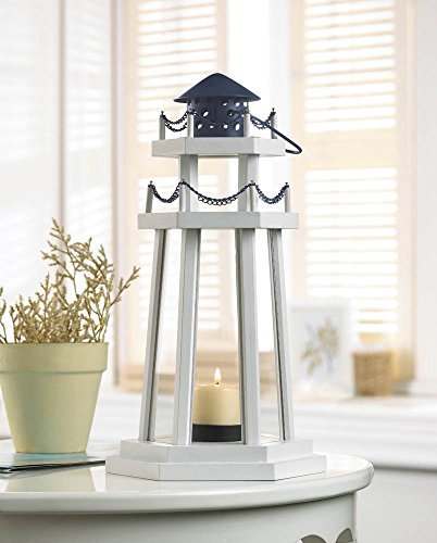 0849179017521 - 1 X NAUTICAL LIGHT DECORATIVE CLEAR GLASS WOODEN LIGHTHOUSE CANDLE LANTERN LAMP FOR INDOOR OR OUTDOOR LIGHTING AND WEDDING CENTERPIECES & DECORATIONS