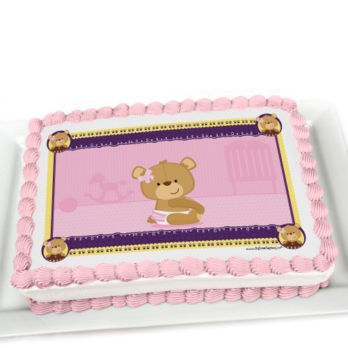 0849563005561 - GIRL BABY TEDDY BEAR - EDIBLE PARTY CAKE TOPPER